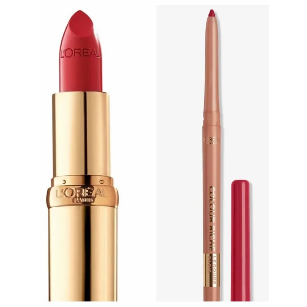 🌻 L’Oréal 300 Le Rouge Paris Red Lipstick and Liner New FullSz